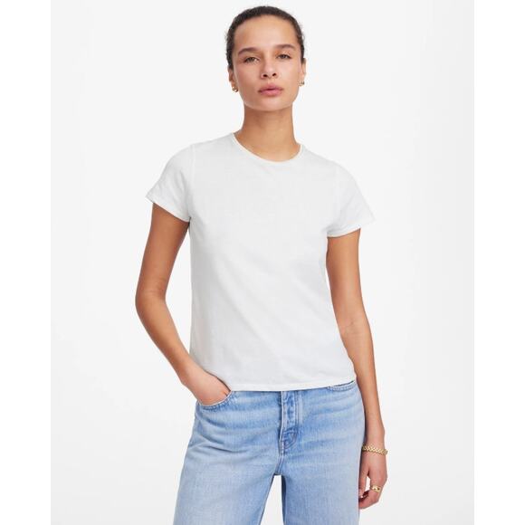 Madewell Essential Slim Tee WMNS M White Lightweight Cotton Stretch Short Sleeve - Picture 1 of 8